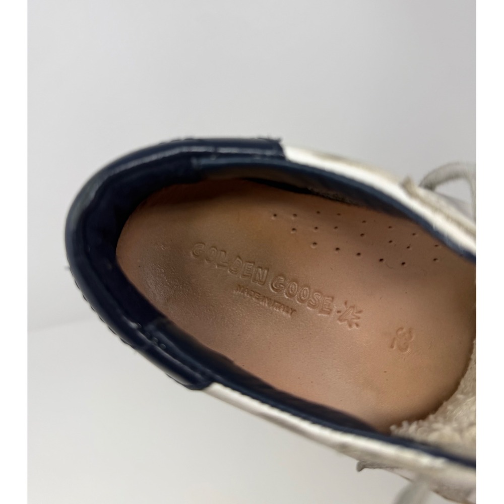 Golden Goose Kids Super-Star Leather Sneakers White Navy Blue Suede Star Size 32 - Picture 7 of 7